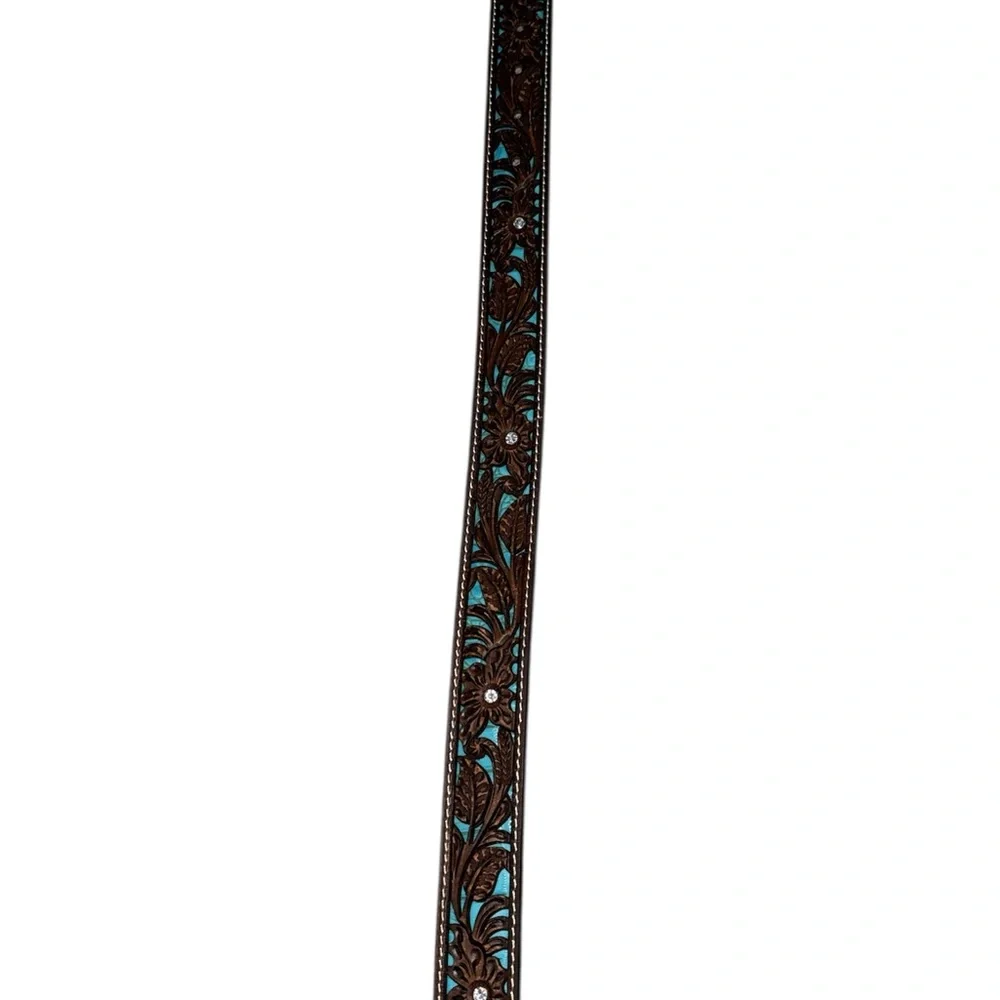 Ariat Brown and Turquoise Embossed Belt with Silver Buckle